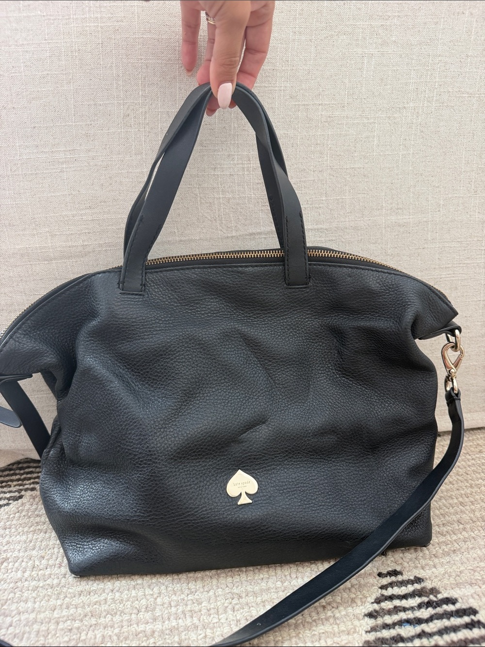 kate spade Black Pebbled Leather Shoulder Satchel with Gold Spade Accent